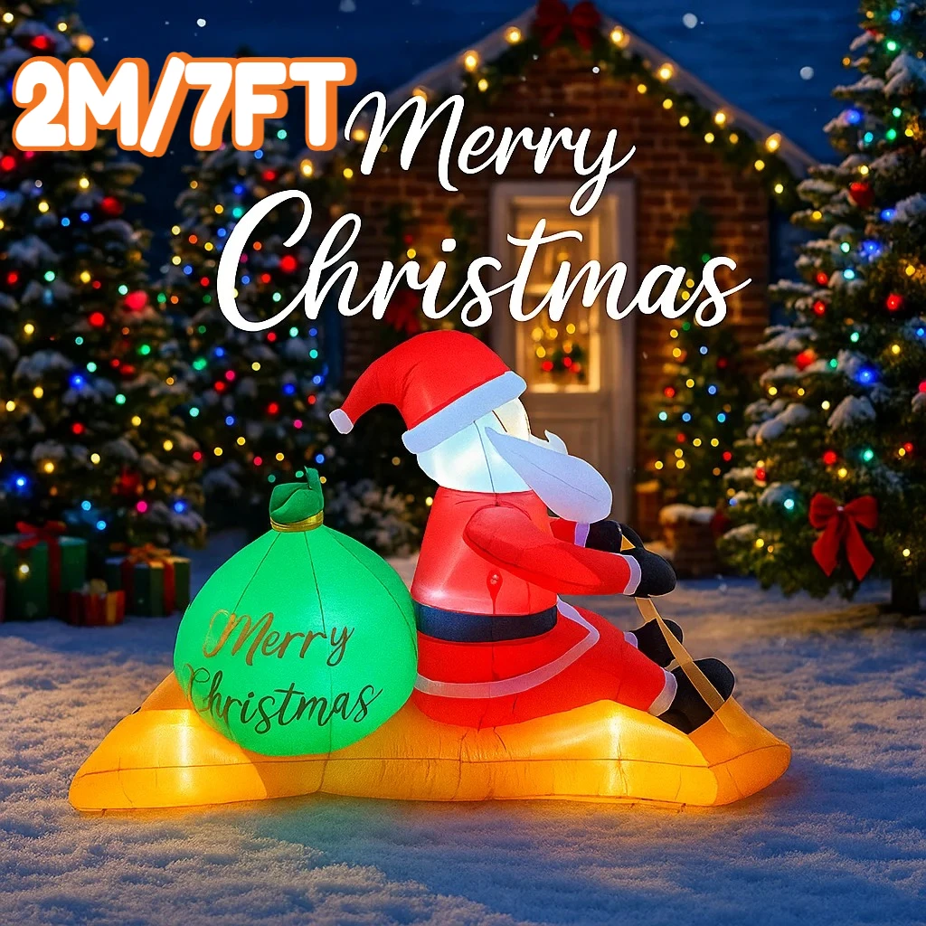 

2 м/7 футов Санта-Клаус на саней, рождественские украшения, домашние надувные игрушки со светодиодной подсветкой, рождественские украшения для двора, вечерние украшения «сделай сам»
