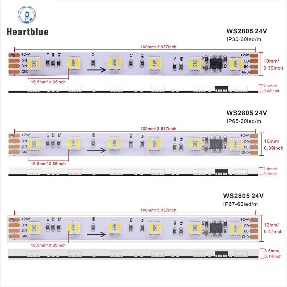 شريط إضاءة LED RGBCCT WS2805 Pixel 5in1 مصباح LED قابل للعنونة Ws2811Dual-Signal RGB WW CW 3000K - 6000K 60LEDs 1ICfor3 12V 24V #4