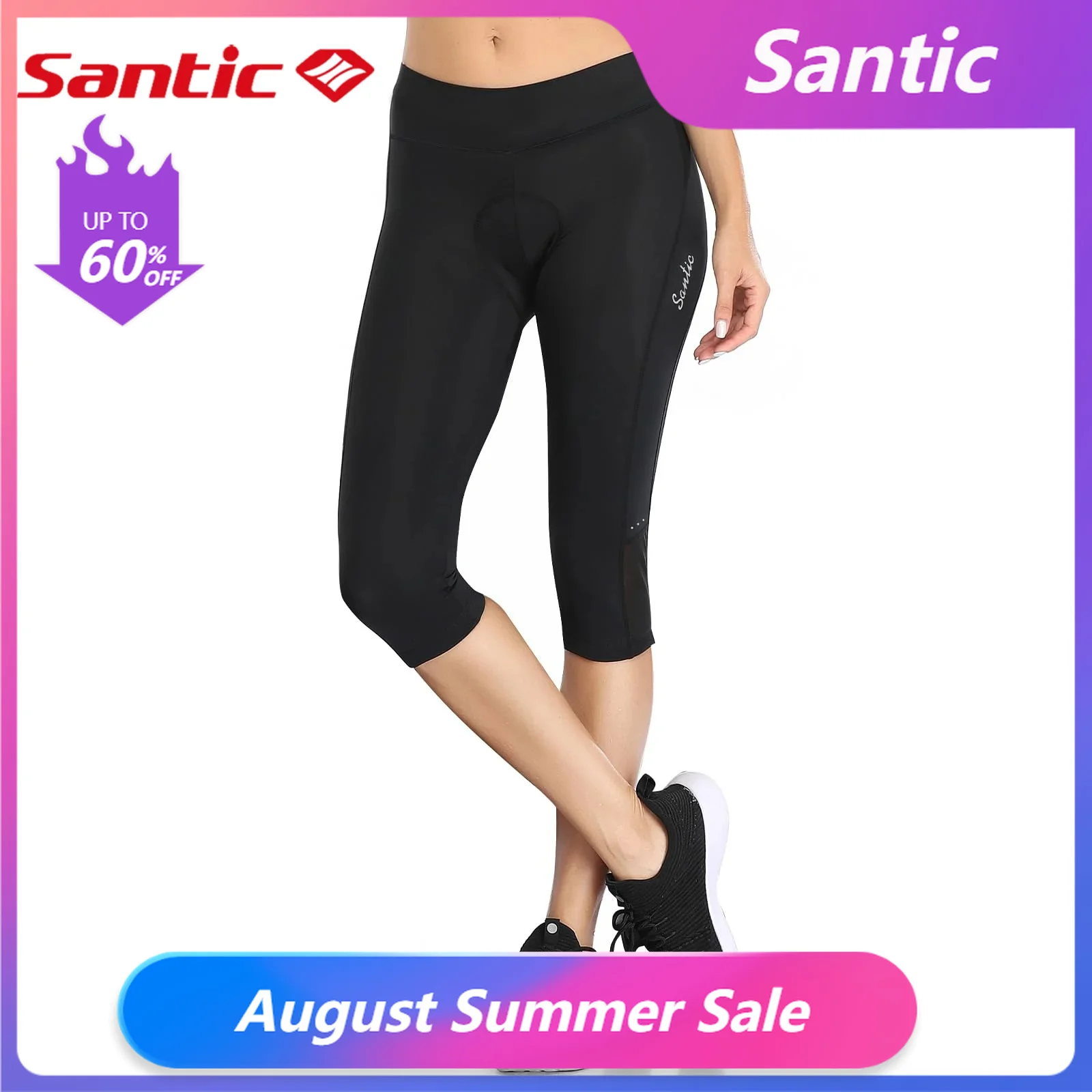 Santic Calça Ciclismo Feminina 3/4 Acolchoada