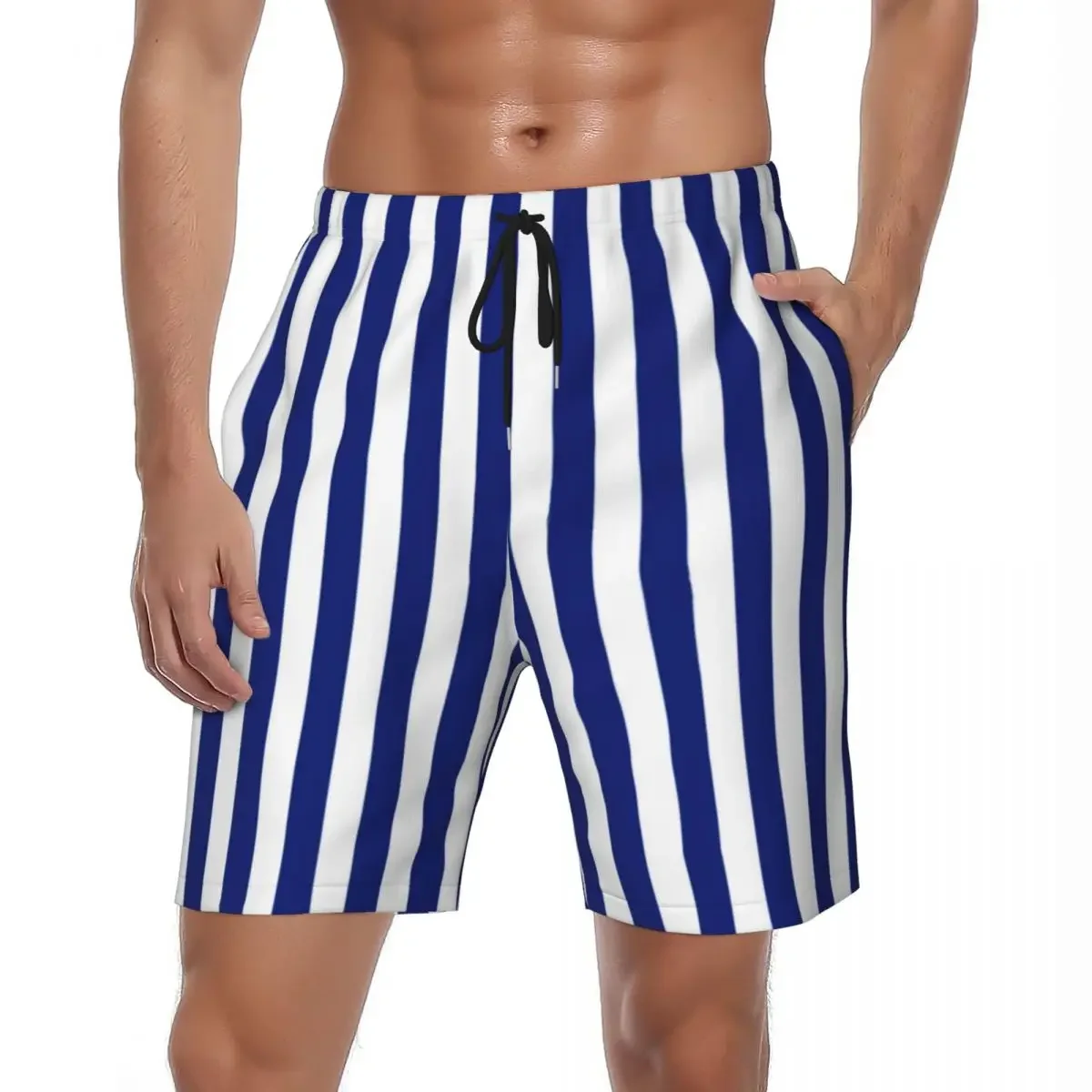 Nautical Design Board Shorts Summer Vertical Navy Blue Stripes Board Short Pants Men's Quick Dry Casual Design Swimming Trunks