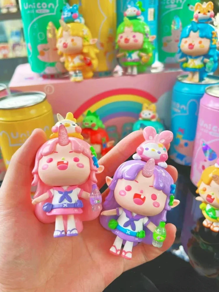 Unicorn Girl Lass Rainbow Soda Cans Blind Box Figure Toys Colorful
