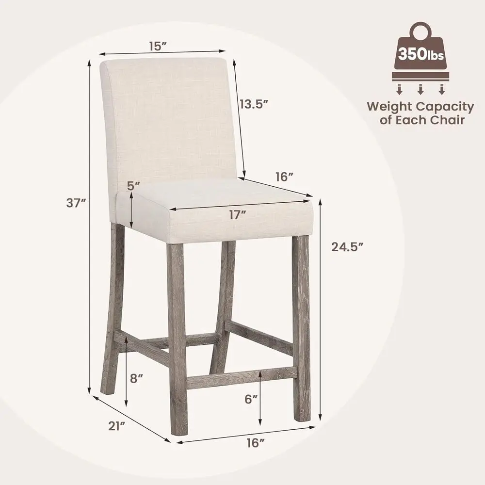 Juego de 2 24,5 taburetes de bar tapizados en color beige con patas de caucho para uso en cocina, comedor y bar