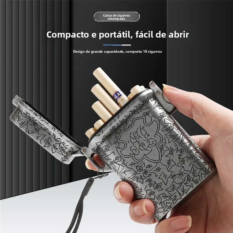 boite-a-cigarettes-vintage-etanche-style-boite-d'allumettes-capacite-18-motif-en-relief-couvercle-rabattable-porte-cigarettes-en-metal-sans-marque