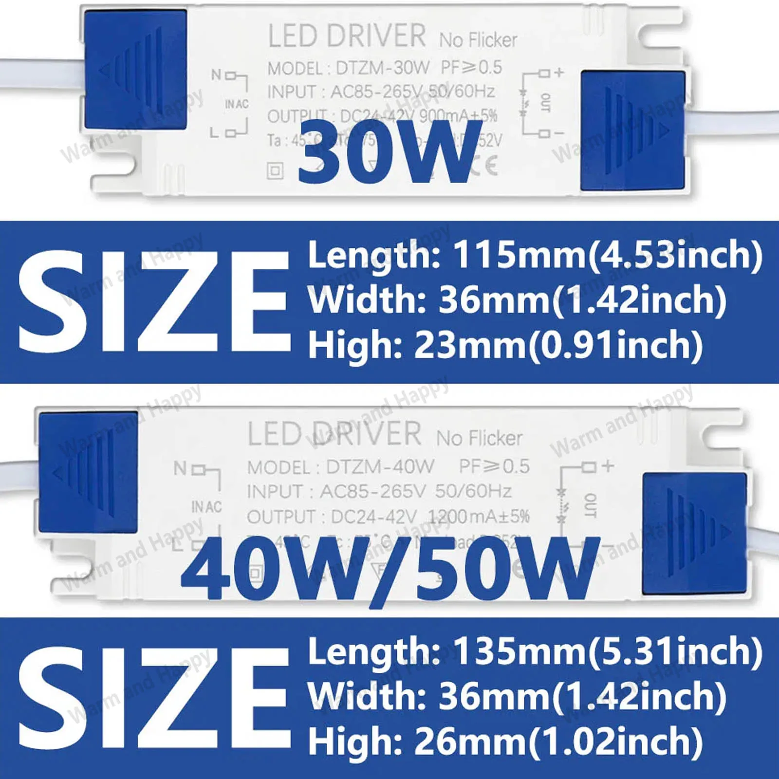 Imagem -03 - Adaptador de Alimentação Led Transformadores de Iluminação Painel de Luzes para Leds Driver sem Flicker Dc24 42v ac 85265v 10w 20w 30w 40w 50w