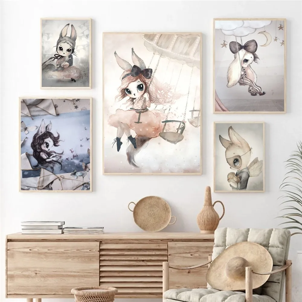 1pc Mrs M-Mighetto Vintage Princess Bunny Self-adhesive Art Poster Waterproof Paper Sticker Coffee House Bar Room Wall Decor