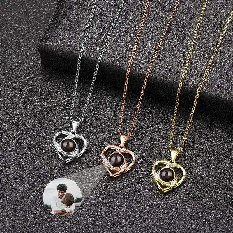 Heart Necklace for Women Necklace 925 Silver Chain Custom Photo Projection Photo Necklace Birthday Valentine's Day Gift Fashion