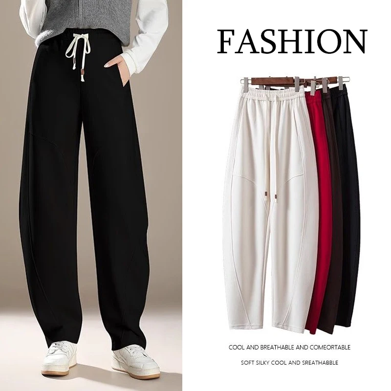 Venda quente meninas confortáveis sweatpants senhora moda cordão calças de cintura alta feminino coreano casual calças de perna reta