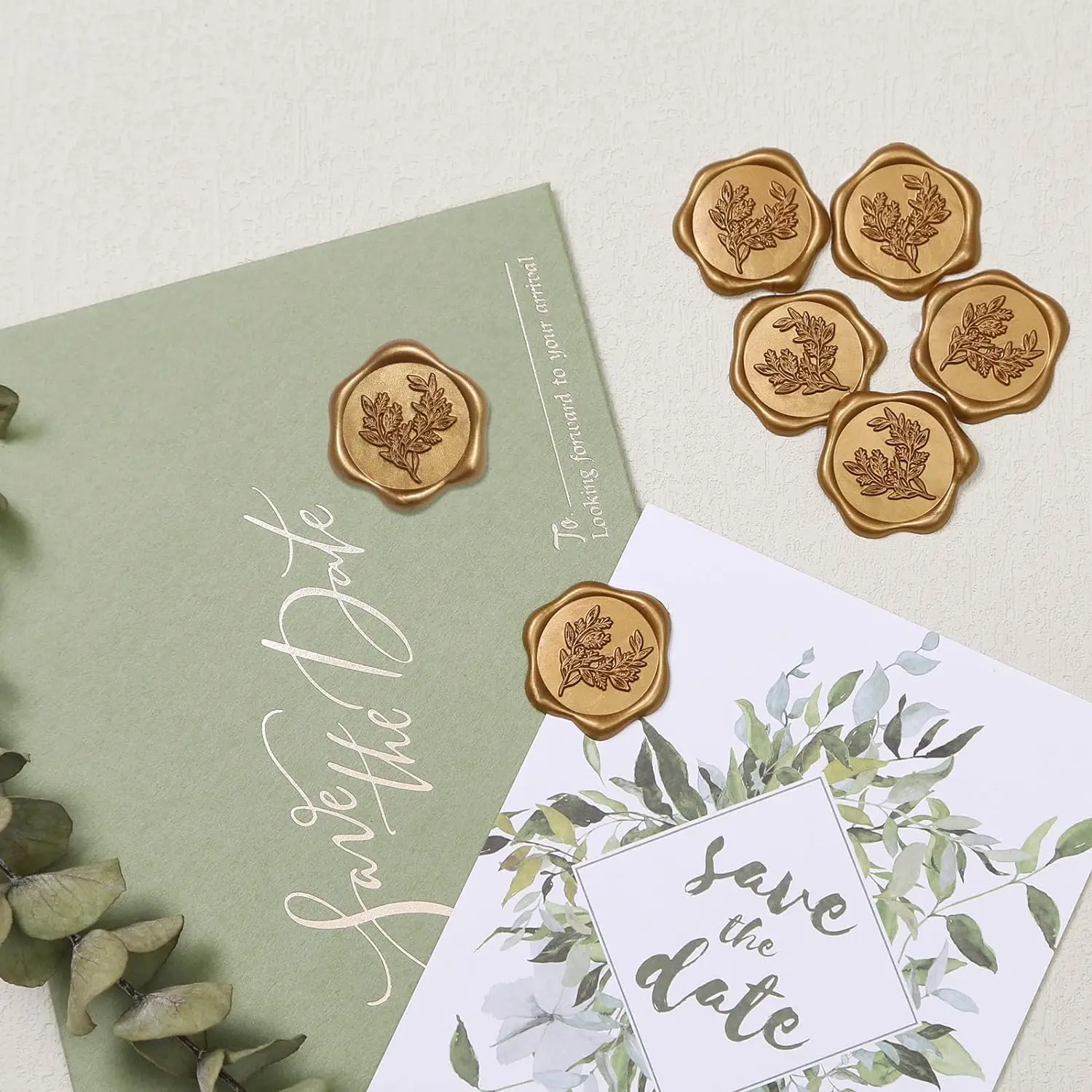 30pcs Olive Branch Wax Seal Stickers, Flowering Branch,Seals Self Adhesive Gold Stickers for Envelope Wedding Party letters