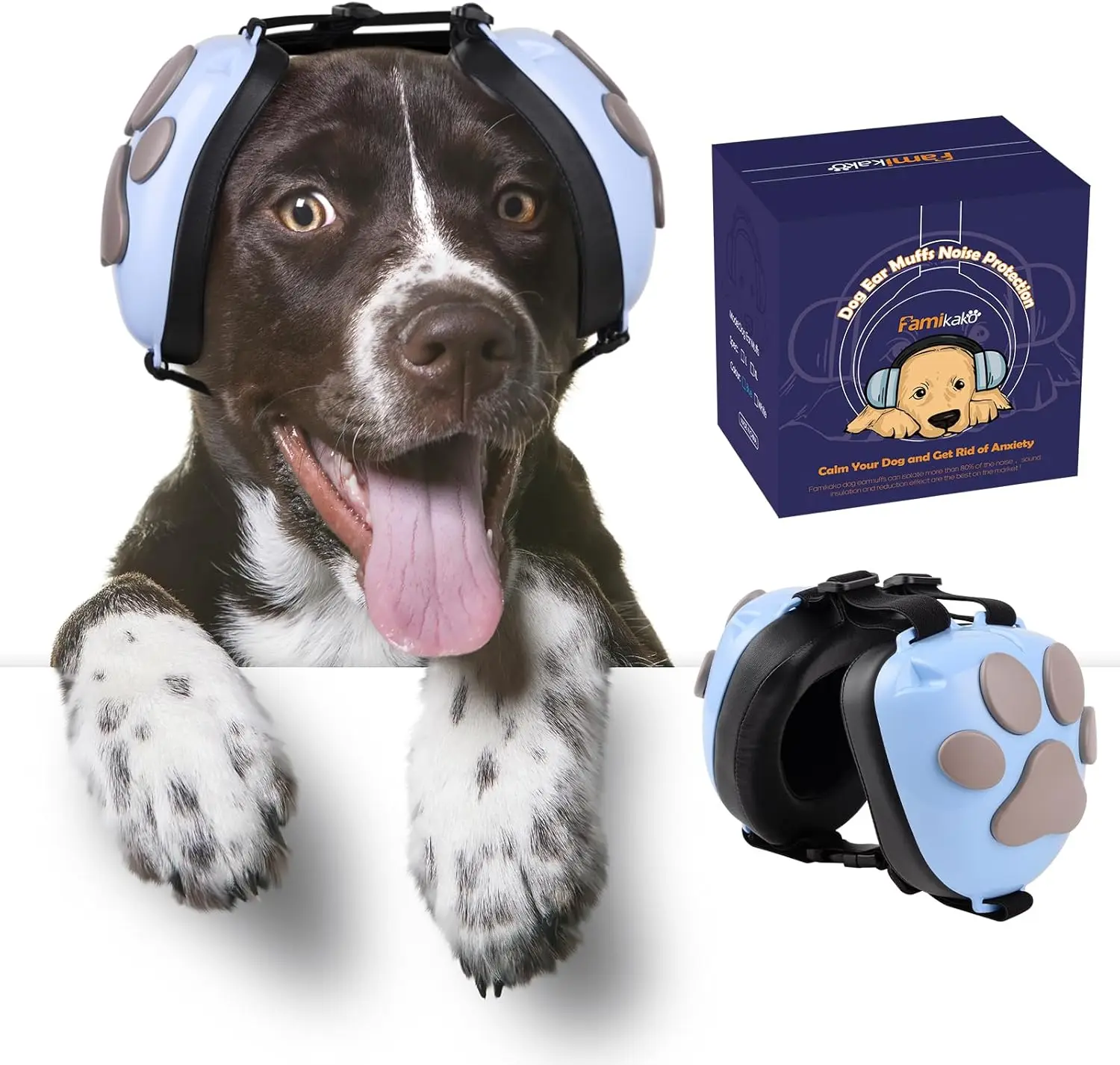 

Upgraded Dog Ear Muffs, 22dB NRR Noise Cancelling with Paw Design for Thunder & Fireworks (L, Light Blue-Gray)