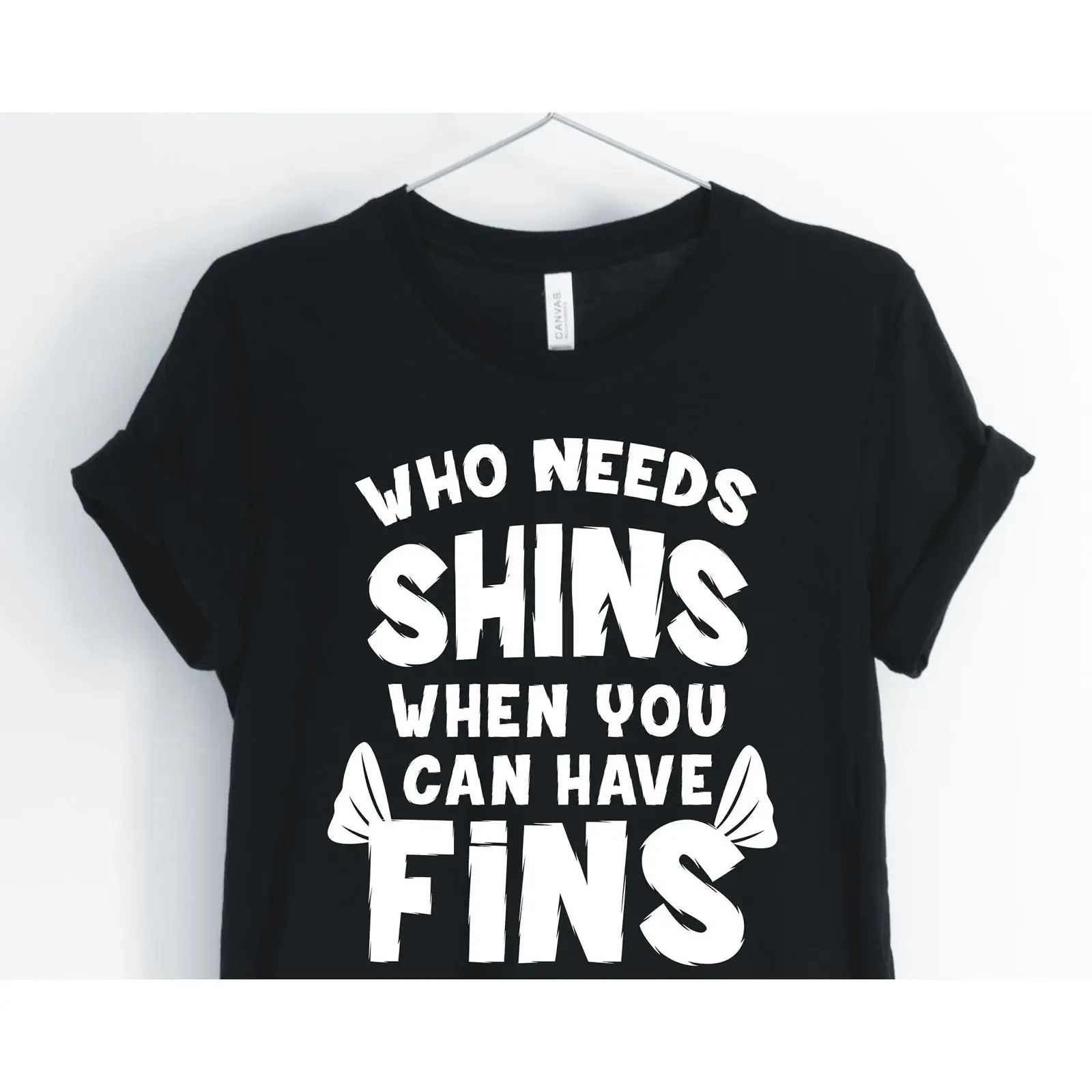 Who Needs Shins When You Have Fins Shark T Shirt Funny Cute Nautical Women's vintage Washed Versatile Casual Unisex Comfortable