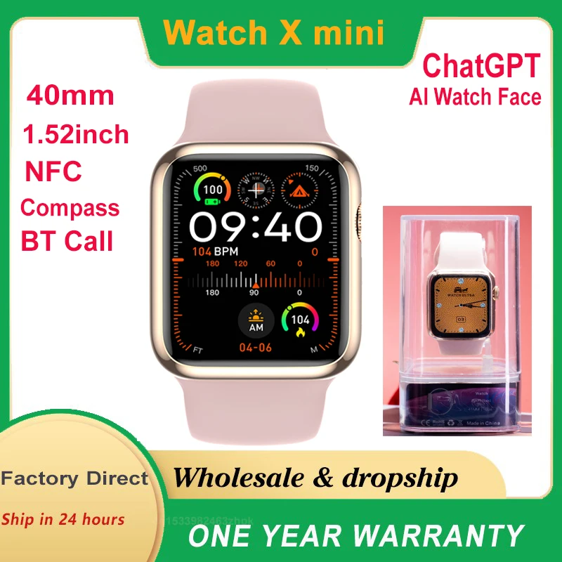 Microwear Watch X mini Smart Watch Women ChatGPT 40MM 1.52'' Compass NFC BT Call GPS Tracker IP68 Watch 9 Lady Smartwatch Men