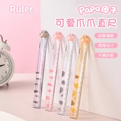 Cute Cat Paw Shape Plastic Straight Rulers, Student Prize Measuring Tool, Material de Escritório Escolar Kawaii, Ferramenta de Desenho, 15cm