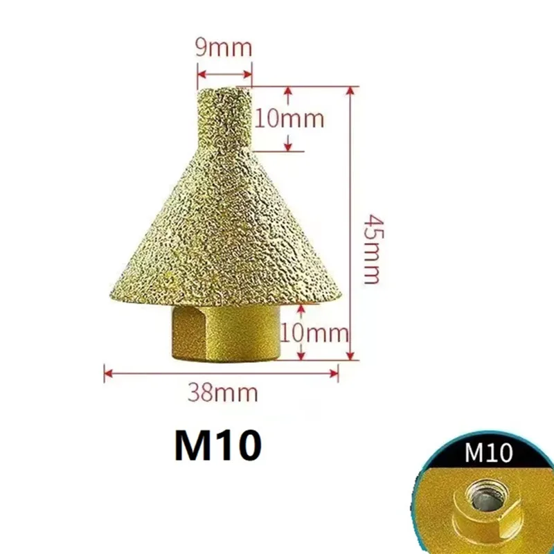 M10 Thread Diamond Beveling Chamfering Bit Hole Drill Reaming Cone Carve Polish Grinding Wheel For Porcelain Tiles Marble M14