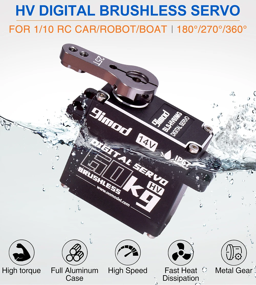 BLS-HV60MG 60KG High Torque RC Servo Motor Waterproof IP67 All Metal Gear Digital Brushless Servo for 1/8 1/10 Scale RC Crawler