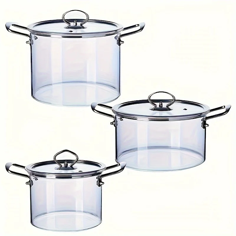 1pcs, Soup Pot, Large-capacity High-boron-silicon Glass Double-ear Soup Pot With Lid, Stainless Steel Handle