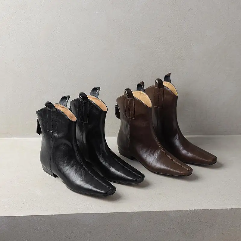 Lenkisen البقرة انقسام الجلد منخفضة الكعب الأحذية الغربية الحديثة شتاء دافئ الخريف الرجعية سستة يؤرخ موجزة العلامة التجارية النساء حذاء من الجلد