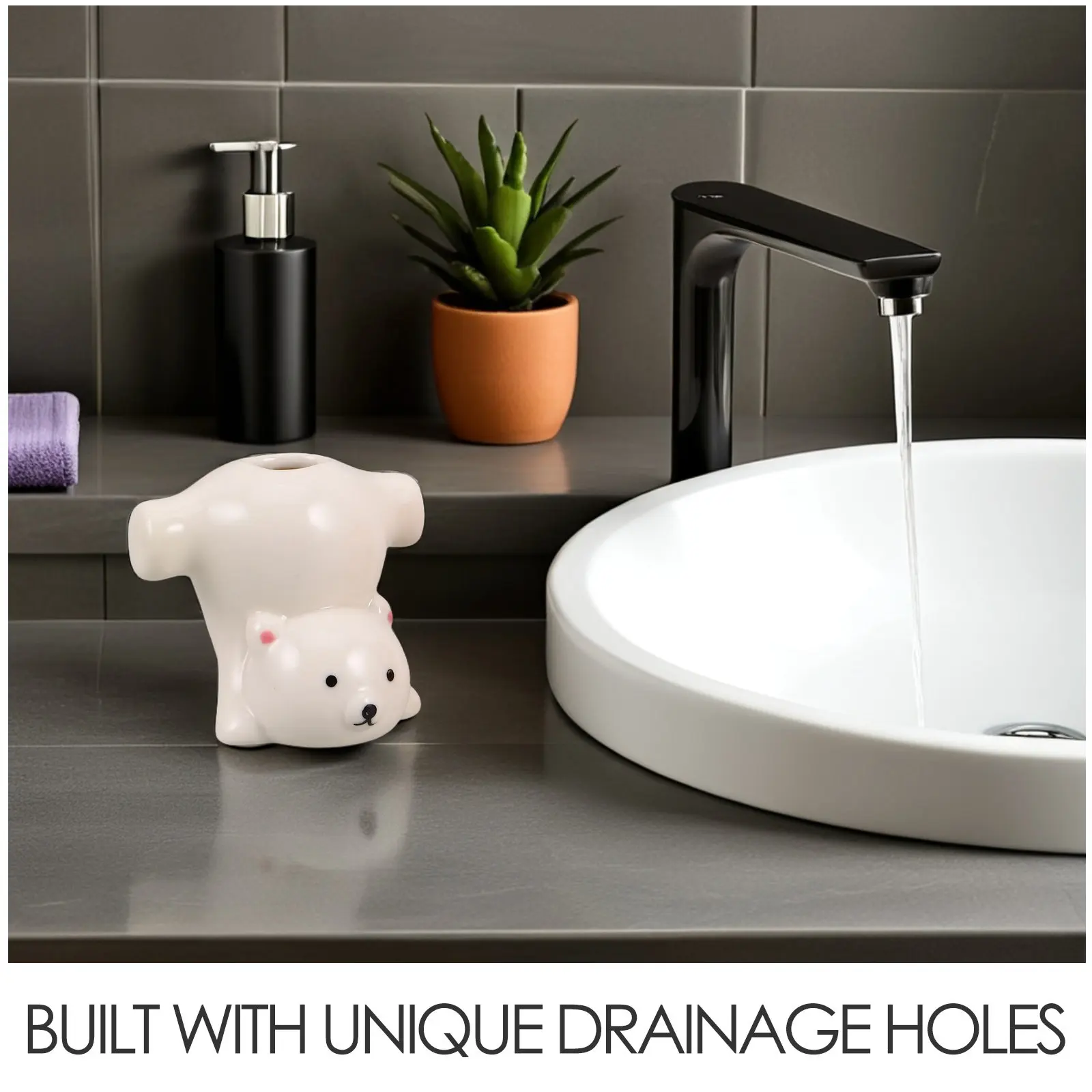 2Pcs Adorable Bear Fox Cartoon Toothbrush Holder Set Bathroom Countertop Organizer Toothpick Dispenser Drainage Stand Cute