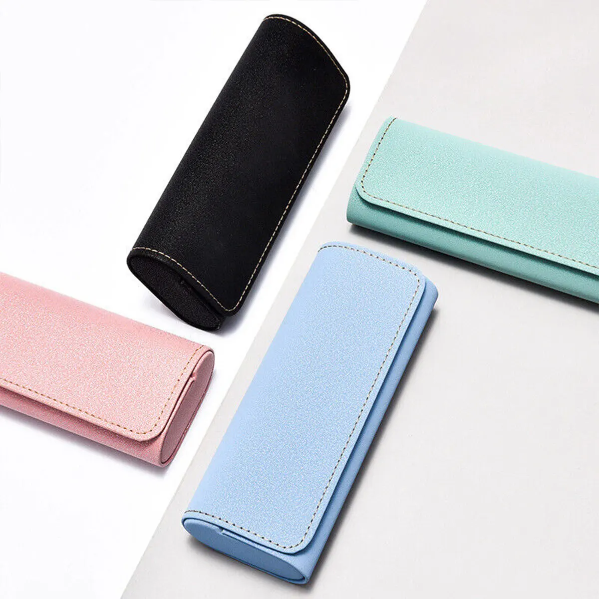 Hot Glasses Case Folding PU Waterproof Simple Leather Soft for Eyeglass Sunglasses lens container Box Purse Eyewear Accessories