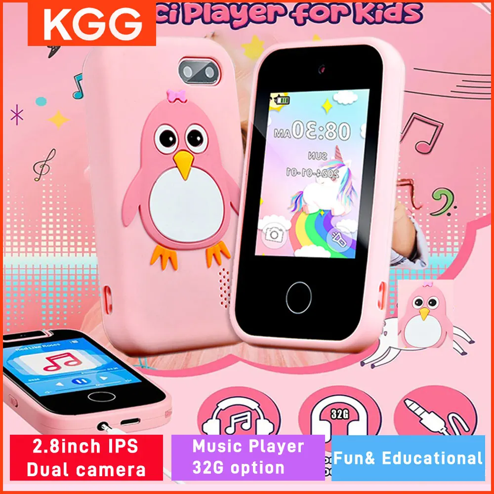 

32GB Kids Smart Phone 2.8'' IPS Mini Toy Phone Music Player 28 Games Alarm Clock Flashlight Dual Camera Educational Funny Toys
