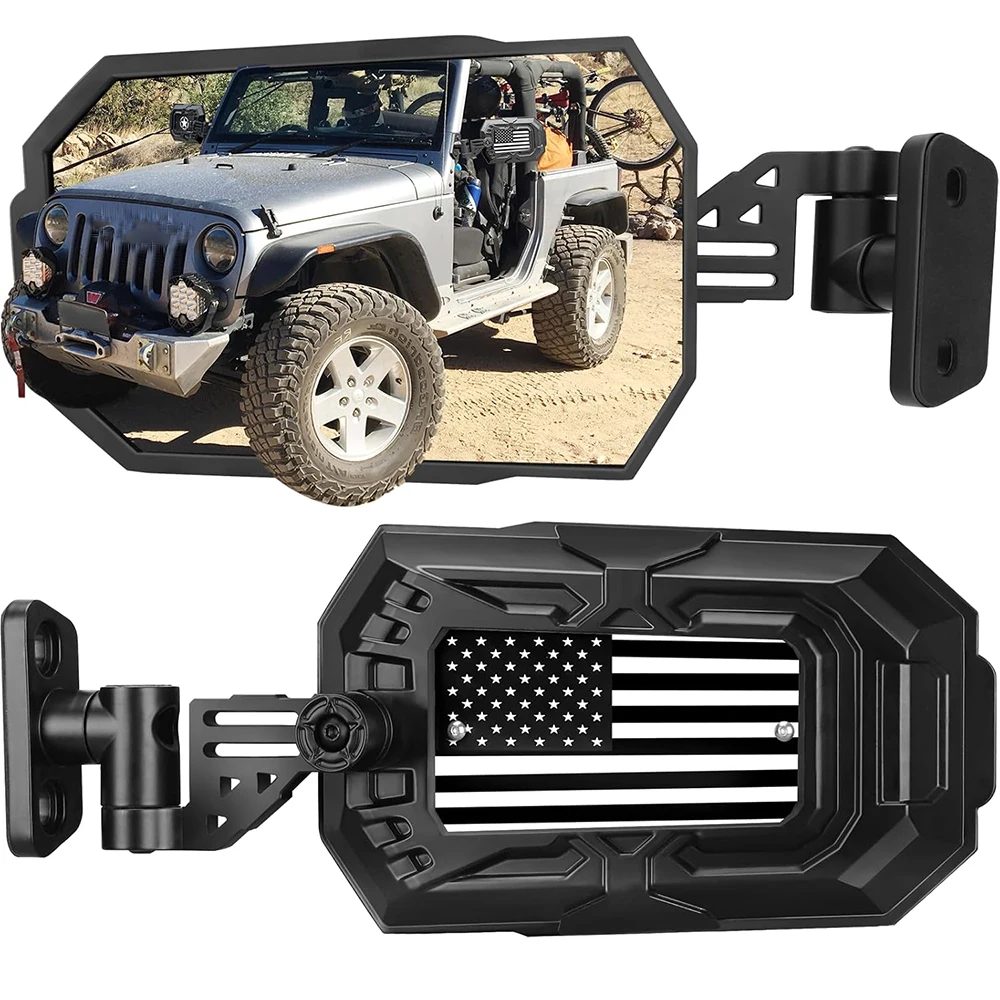

Tactical US Flag Side Mirrors for 2007-2018 Jeep Wrangler JK/JKU | 360° Adjustable No Drill Anti-Glare