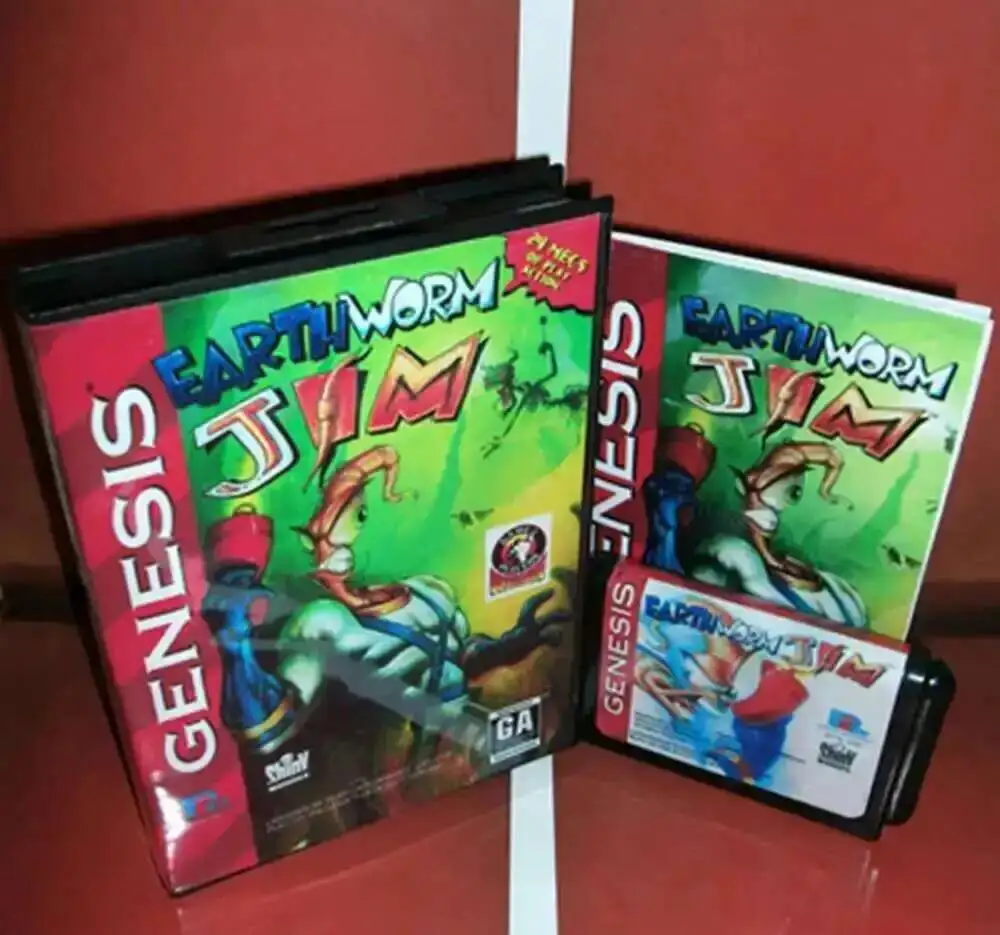 Earthworm Jim with Box and Manual Cartridge for 16 bit Sega MD game card Megadrive Genesis system