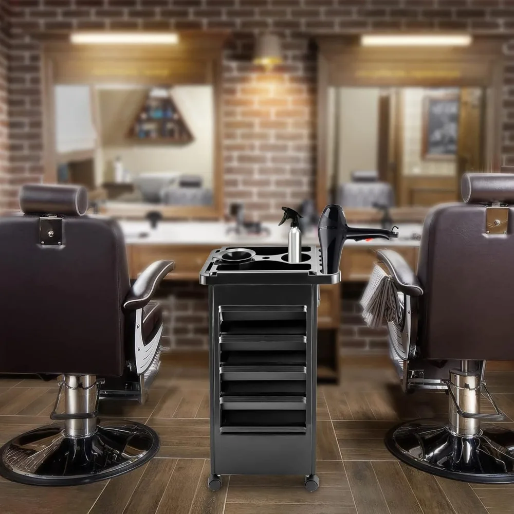 عربة صالون مكونة من 5 طبقات، عربة محطة تصفيف سبا التجميل مقاس 31.9 بوصة مع عجلات وعاء صبغ، عربة صالون دوارة لتصفيف الشعر