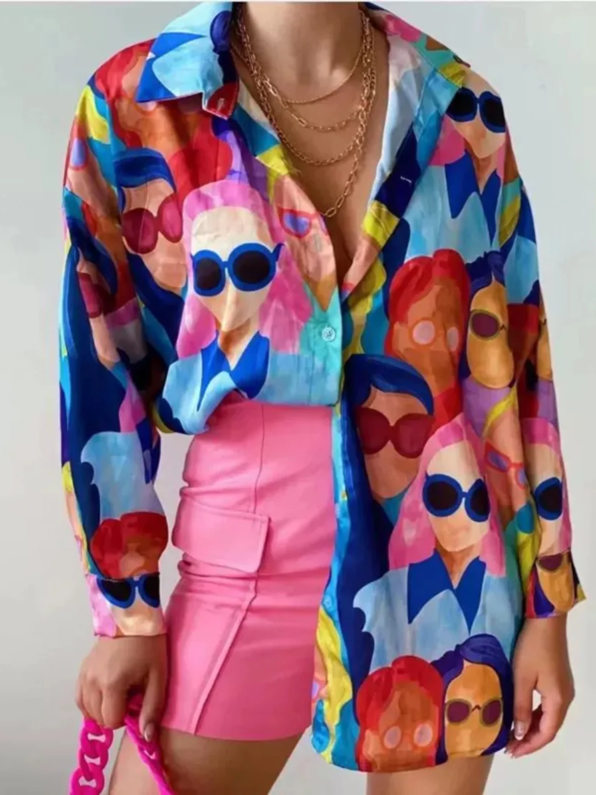 Casual impresso lapela cardigan feminino longo sve irt flip colarinho aberto frente lazer faion feminino primavera outono wear