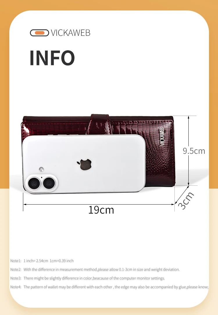 VICKAWEB Große Hasp-Geldbörse aus echtem Leder mit Foto-Kartenhalter und Druckknopfverschluss für Damen, luxuriöses Markendesign, Damen-Kartenetui, lang, rot – Detail 6