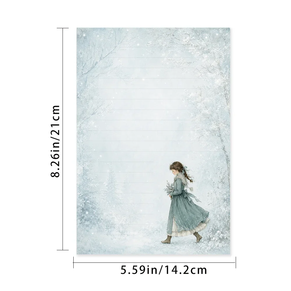 50 Sheets,Winter Morandi Girl -themed Writing Paper, Lined, Glue-free, Perfect For Notebooks, Memos, And Stickers