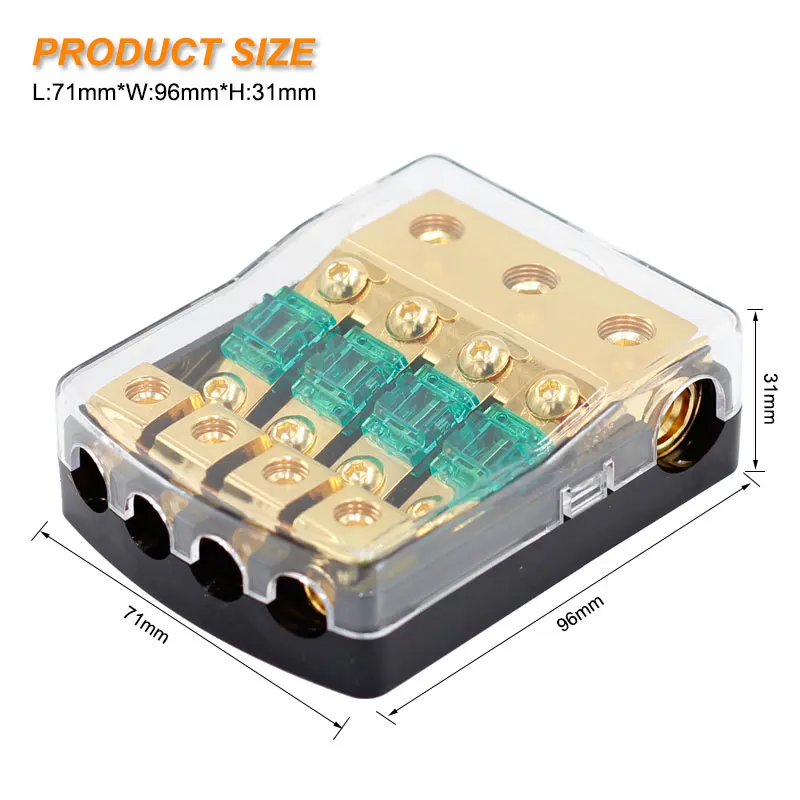 Car Audio Distribution Fuse Block, Mini ANL Fuse Box Holder Distribution Block (0-4GA)IN-(4-8GA)OUT 2/3/4 Way Fuses Holder 60A