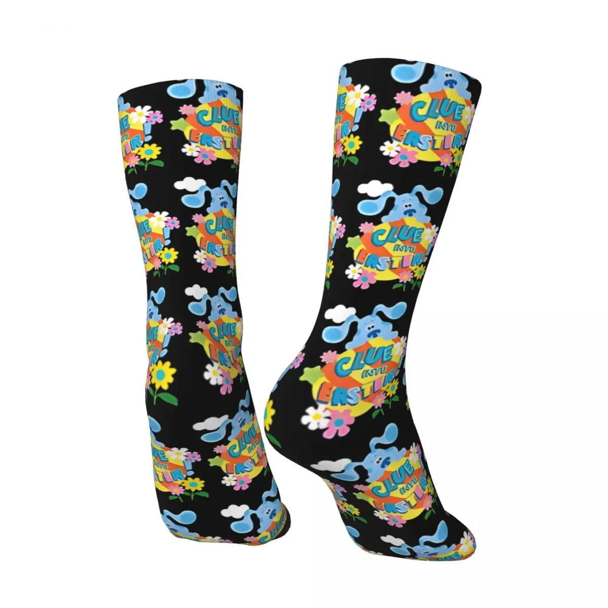 Hip Hop You Floral Blue Clue Into Easter Crazy Men's compression Socks Unisex Blue's Clues Animation Street Style Crew Sock