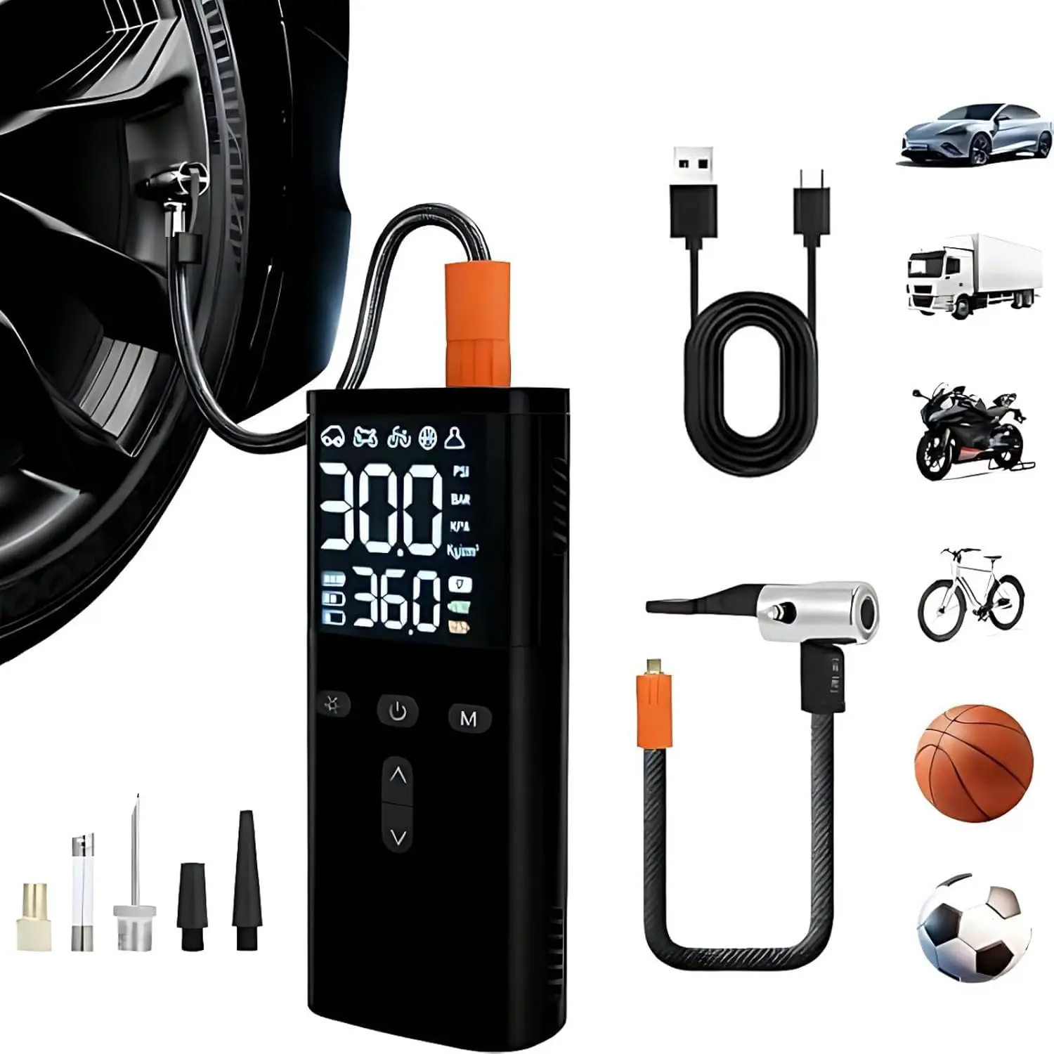 

Upgraded Portable Tire Inflator, 10000mAh Air Compressor with Digital Gauge, Auto-Stop, LED Light for Car, Bike, Motorcycle – 15