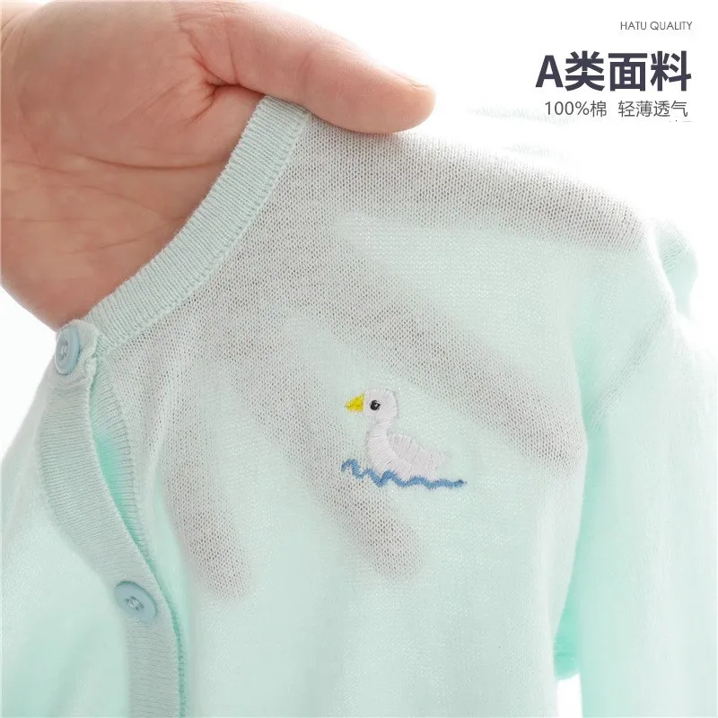 Summer New Girl's Air Conditioning Shirt Thin Cotton Cardigan Embroidered Baby Knitted Shirt Men's and Children's Sunscreen Clot