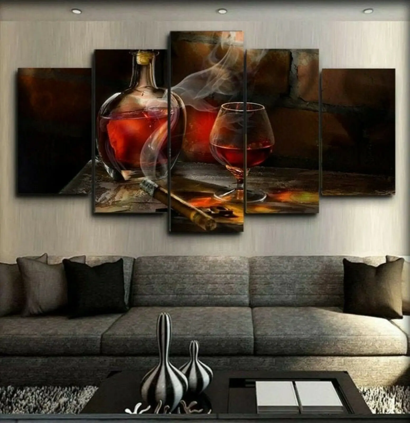 Unframed 5 Panel Cigar and Bourbon Restaurant Modern Canvas Posters Wall Art Picture Paintings for Living Room Home Decor