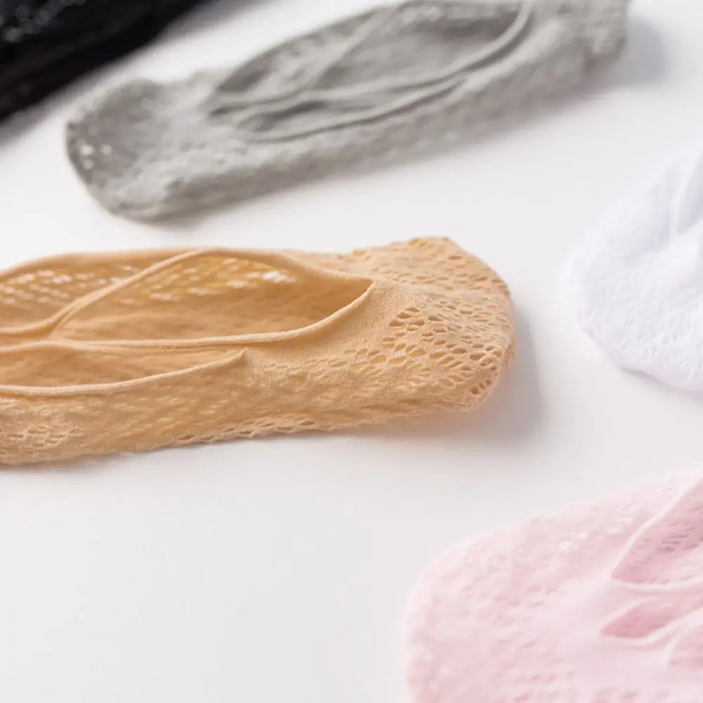 Mesh rutschfeste elastische Blumendruck Sommer High Heel Schuh Strumpfwaren Frauen Samt ​ Socken Niedrig geschnittene Bootssocken Unsichtbare Sling-Socken