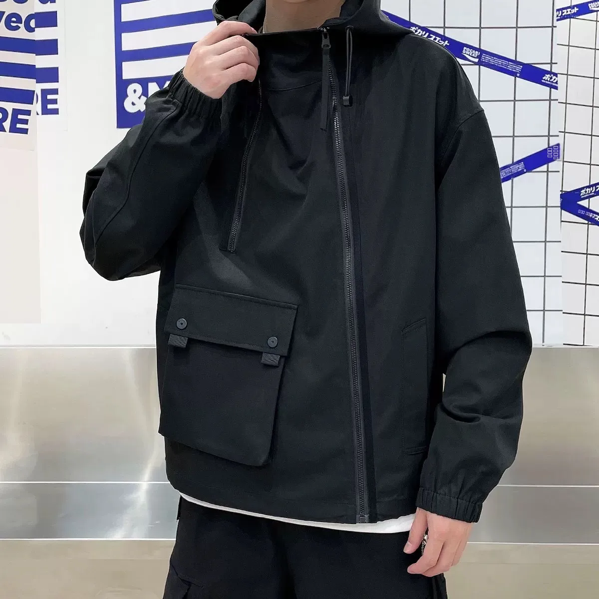 

American Sle Retro Workwear Hooded Jaet Men's Autumn Winter New Trend Loose Top Men's Clothing Cotton 00% Zipper Closure