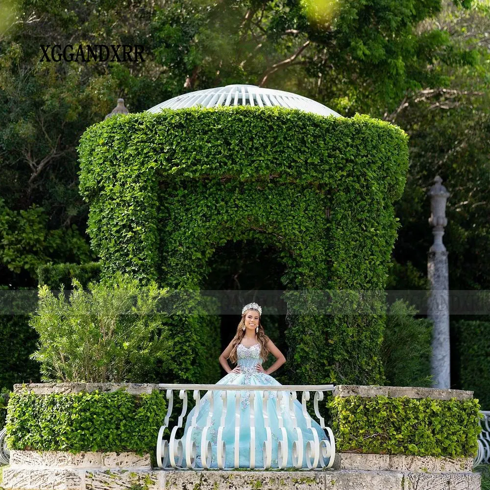 Elegante princesa doce vestido de baile, Flores 3D, Vestidos Quinceanera azuis, 16 vestidos senhorados, 15 anos, Primavera, 2022