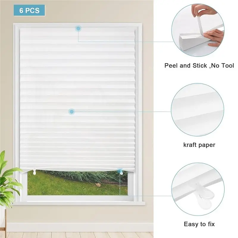 [NEW!A08R】 Easy Install Temporary Blackout Paper Shades, 6 Pack Pleated Blinds With Adhesive, No Tools Required (36