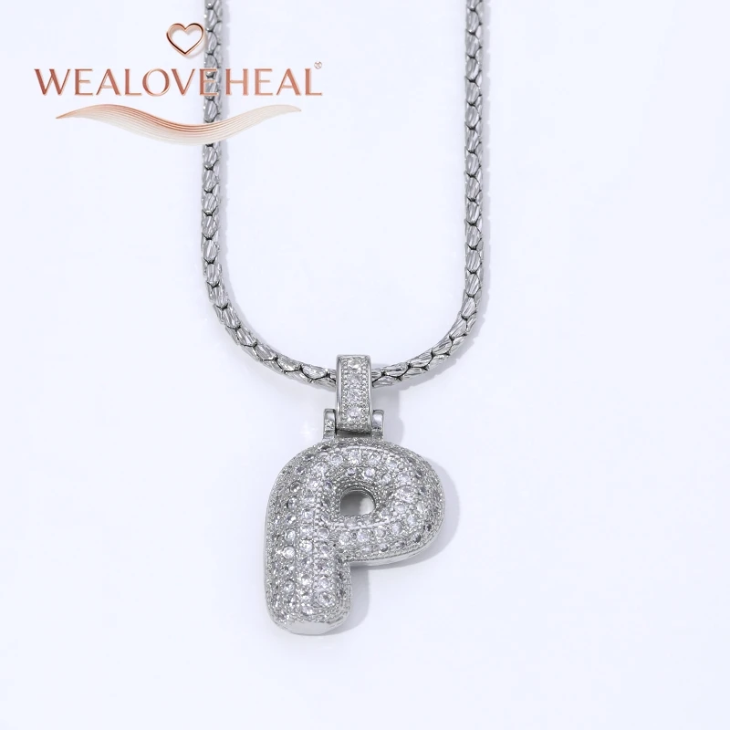 Rhodium-Plattierte A-Z Bubble Initial-Halskette, Puff-Ballon-Buchstaben-Anhänger-Halsketten mit Zirkonia, Hip-Hop-Schmuck-Geschenk für Frauen und Männer – Detail 34
