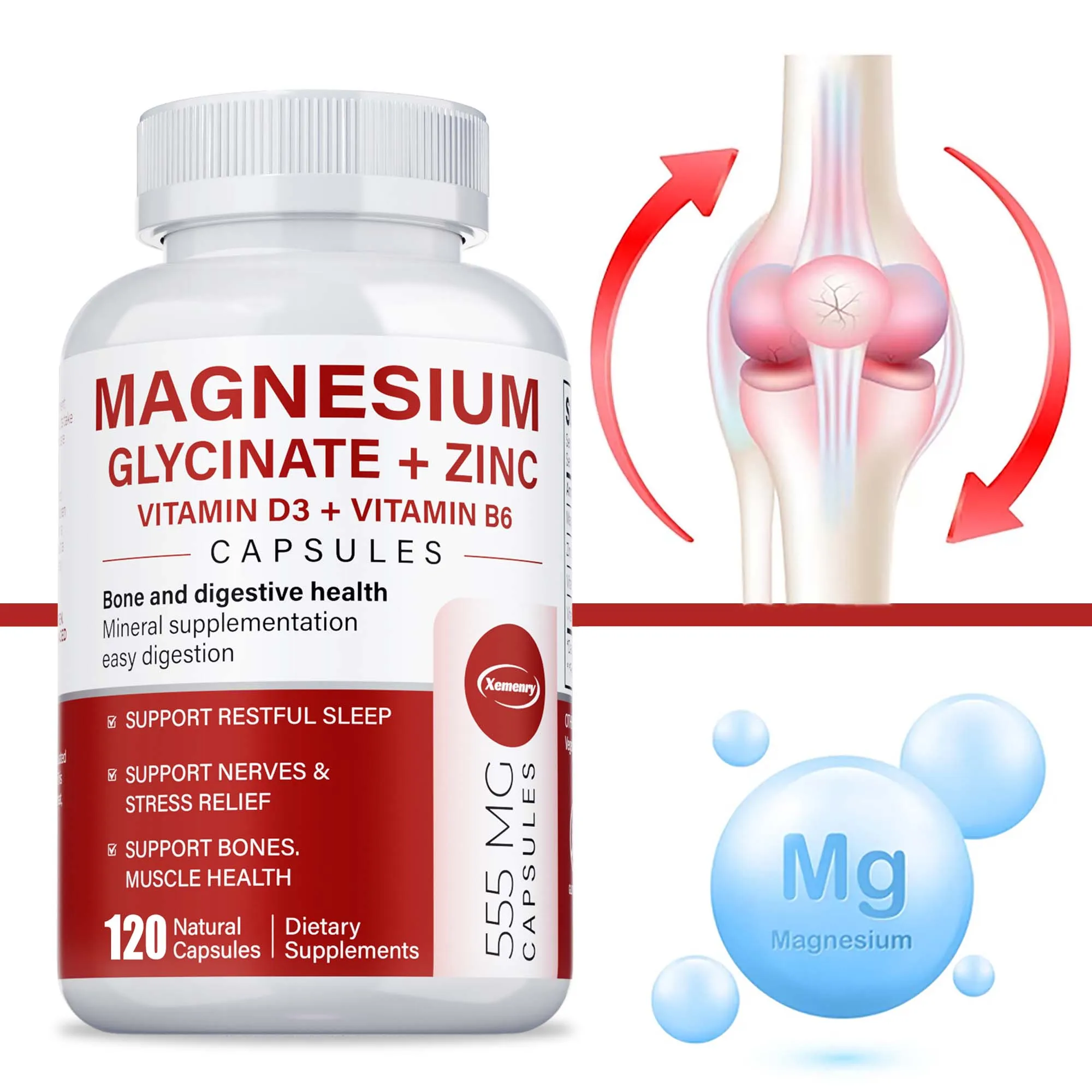 Magnesium Glycinate + Zinc - Improves Sleep Quality, Promotes Cardiovascular Bone and Heart Health, Promote Intestinal Digestion