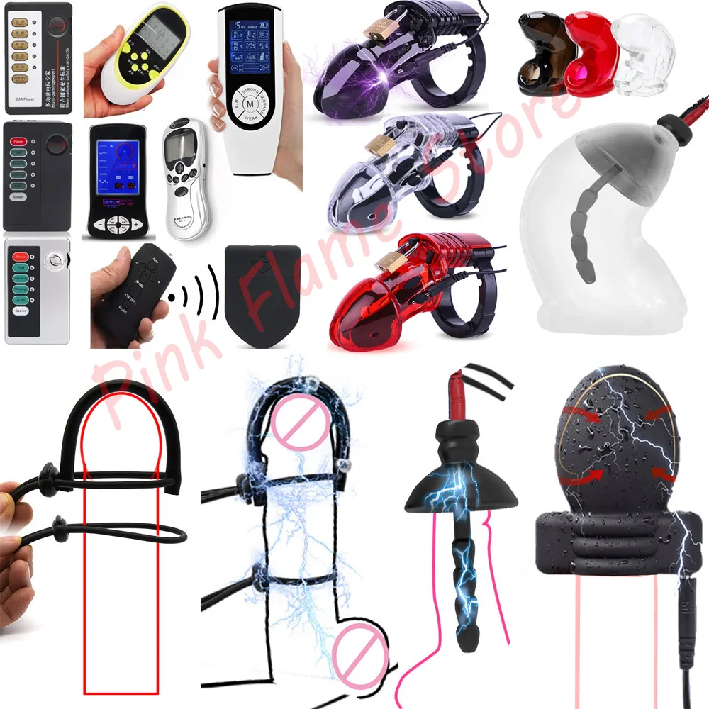 BDSM Extreme Electric Shock Penis Plug E-Stim Male Chastity Cock Cage Penis Ring Taser Electric Stimulation Sex Products For Men