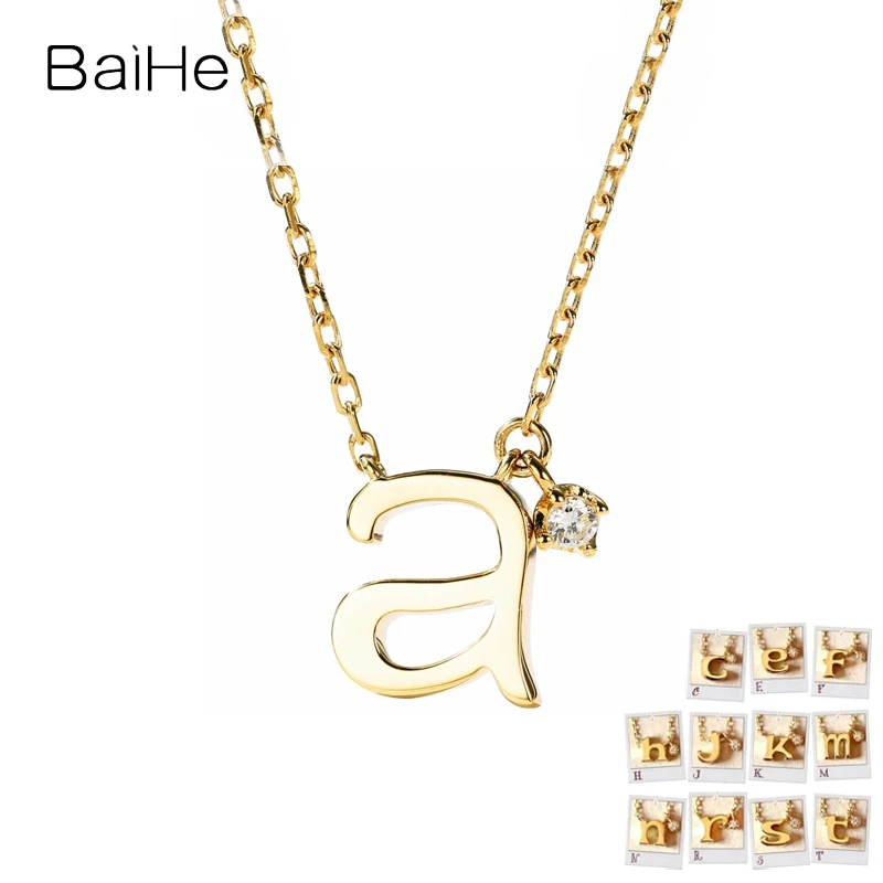 

BAIHE Solid 18K Yellow Gold 0.02ct H/SI Natural Diamond Letter Necklace Women Men Gift Trendy Fine Jewelry Making Collar Letra