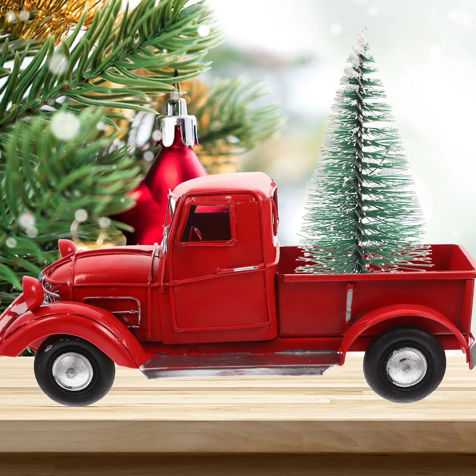 

Xmas Red Truck Metal Ornament Christmas Supply Desktop Decor Xmas Adornment Gift Christmas Metal Truck Table Festival Adornments