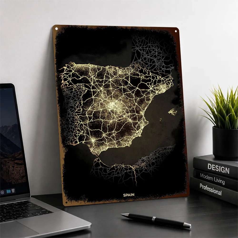 Spain Textured Poster Personalized Metal Tin Sign Bold Urban Transit Map Wall Art A Distinctive Gift For Geography Enthusiasts