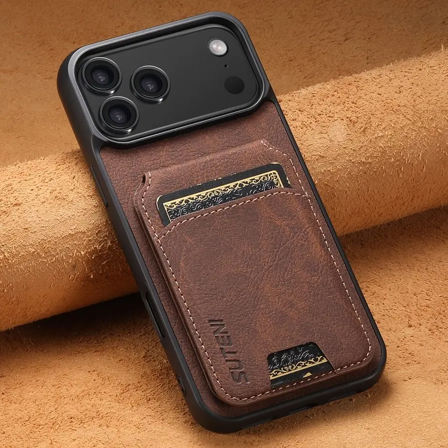 For iPhone 14 11 12 13 15 16 17 18 Pro Max Original For Shockproof Leather Case 16 Plus 16e Wallet Card Holder Slots Cover