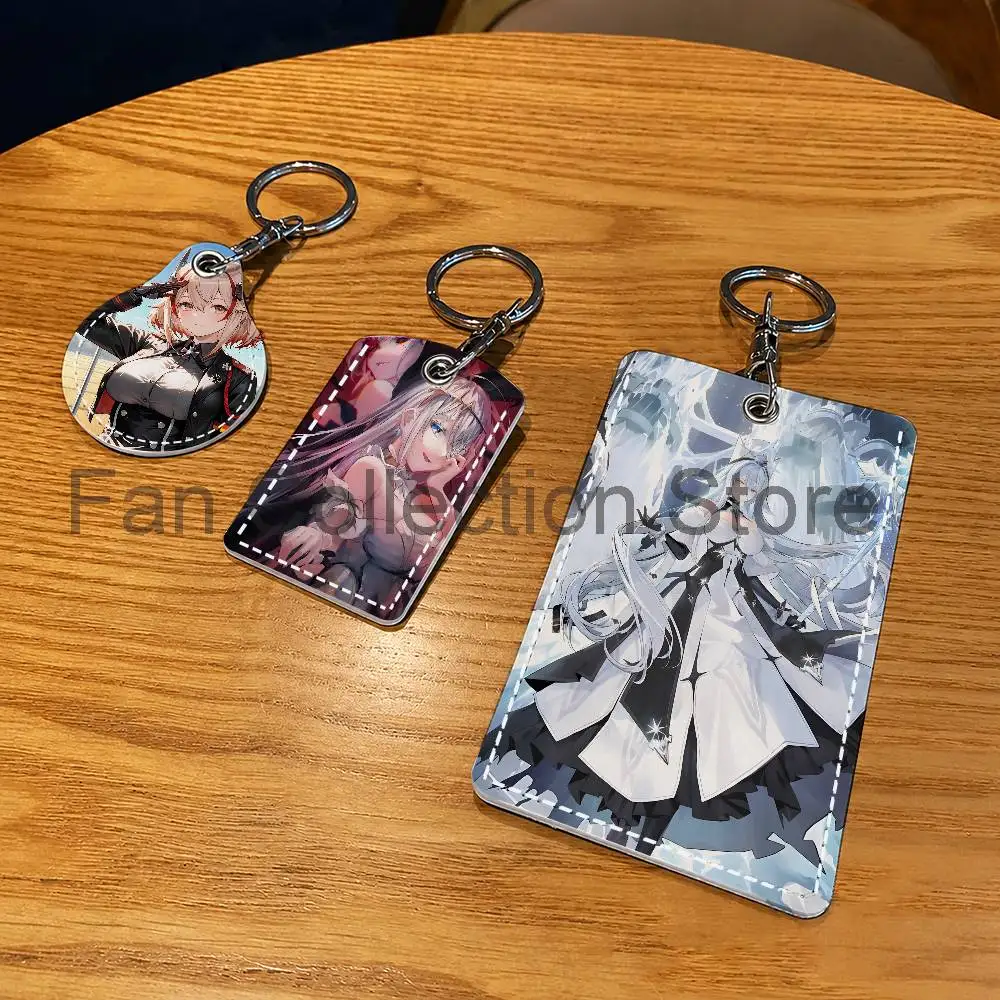 A-Azur Game Lane PU Leather Card Holder Keychain Key Ring Door Lock Access Tag ID Access Card Air Tag Case Keychain Card