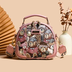 Trend Crossbody Bag For Girl Women's Shoulder Bag Circular 2023 Fashion Bear Jacquard Pattern round Lady Messenger Bag Handbag