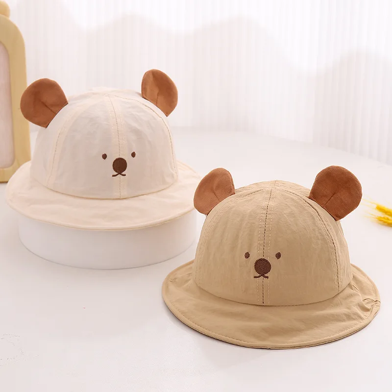 Cute Bear Baby Bucket Hat With Ears Boy Girl Cotton Kids Sun Hat Outdoor Summer Child Panama Cap