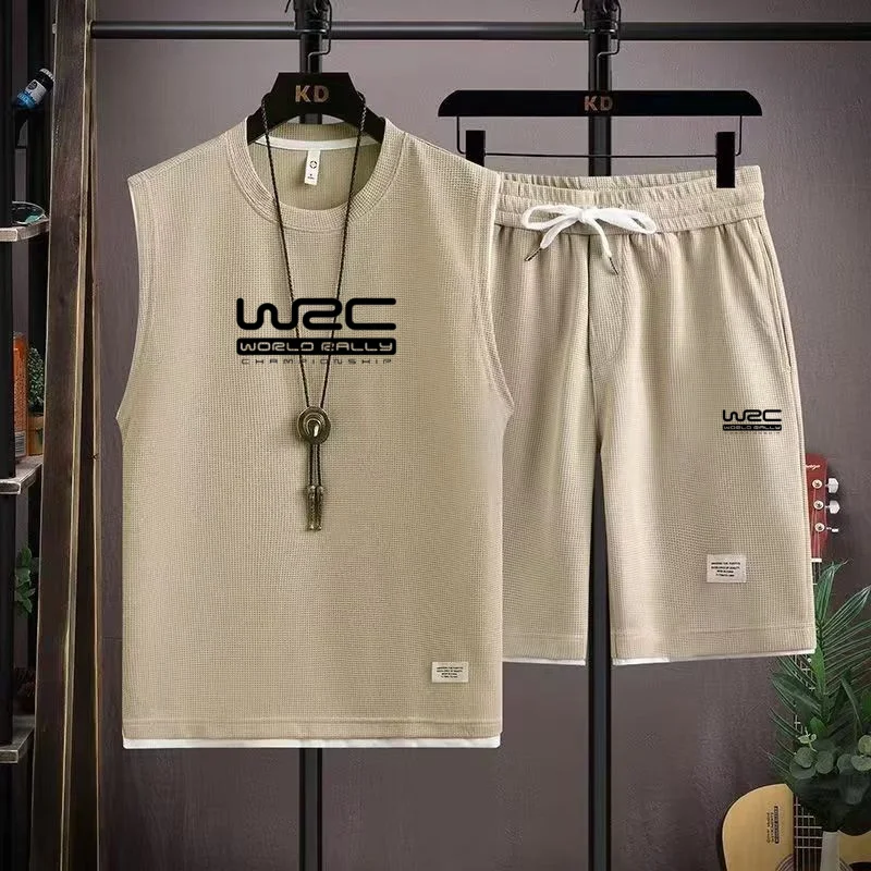 Marke neue World Rally Championship WRC Waffel Sommer Sets Casual T-Shirt + Shorts Set Männlichen Sport Anzug Einfarbig Trainingsanzug lose