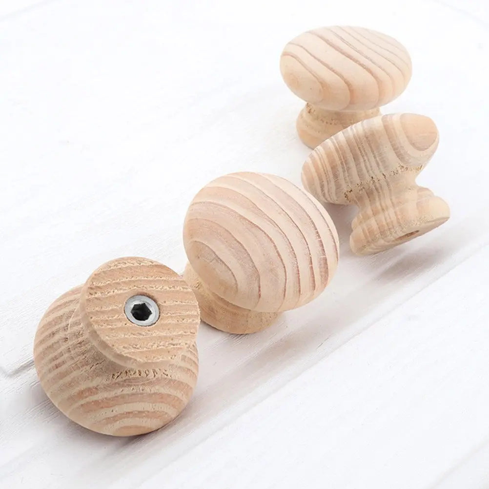6Pcs Solid Wood Drawer Knobs Simple Elegant Round Cabinet Handles for Cupboard Wardrobe Doors Natural Wood Texture Easy